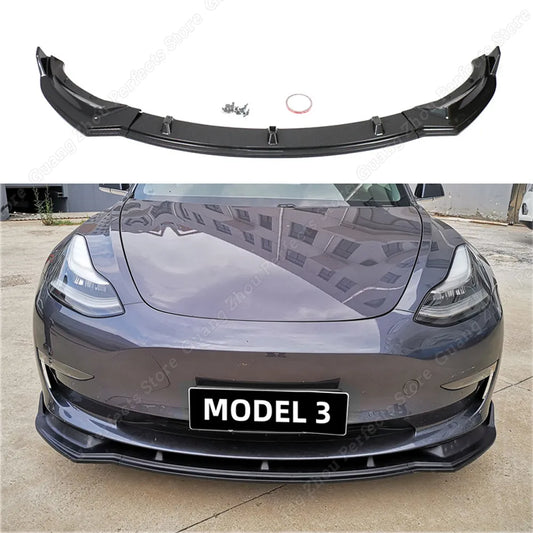 3Pcs Car Front Bumper Lip  Kit  Splitter Diffuser For Tesla Model 3