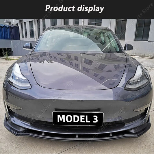 3Pcs Car Front Bumper Lip  Kit  Splitter Diffuser For Tesla Model 3